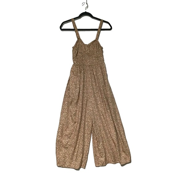 Arizona Jean Co Jumpsuit Womans Sm Brown Floral Smocked Strappy Wide Leg Peasant - Picture 3 of 16
